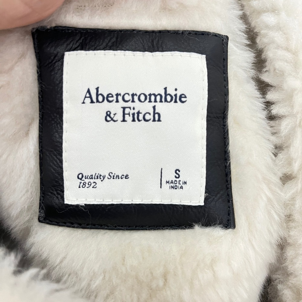 Abercrombie & Fitch Aviator Jacket Womens Small Black Vegan Leather Sherpa Lined - Picture 5 of 6